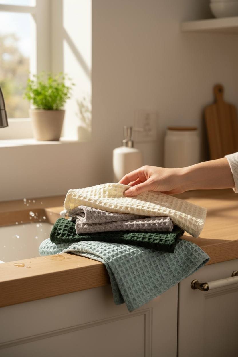 دستمال آشپزخانه، یک خانه تمیز با دستمال‌های لیلاک