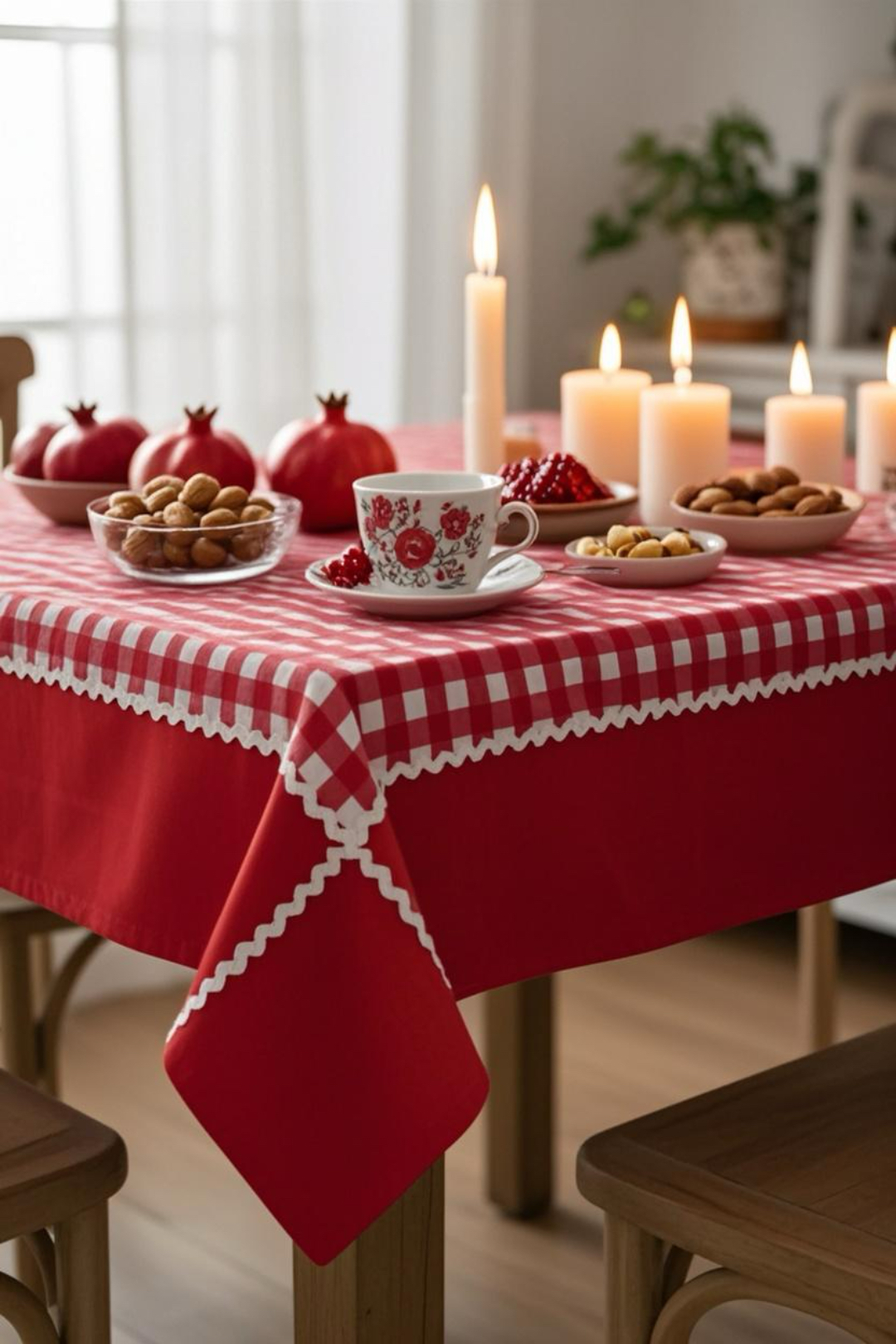 رومیزی چهارخانه قرمز